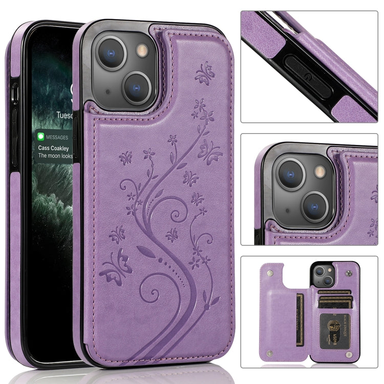 Butterflies Flowers Double Buckle PU + TPU Protective Case with Holder & Card Slots & Photo Frame, For iPhone 13 mini, For iPhone 13, For iPhone 13 Pro, For iPhone 13 Pro Max