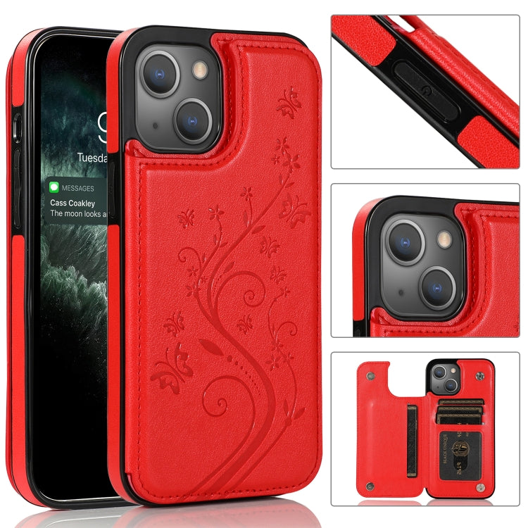 Butterflies Flowers Double Buckle PU + TPU Protective Case with Holder & Card Slots & Photo Frame, For iPhone 13 mini, For iPhone 13, For iPhone 13 Pro, For iPhone 13 Pro Max