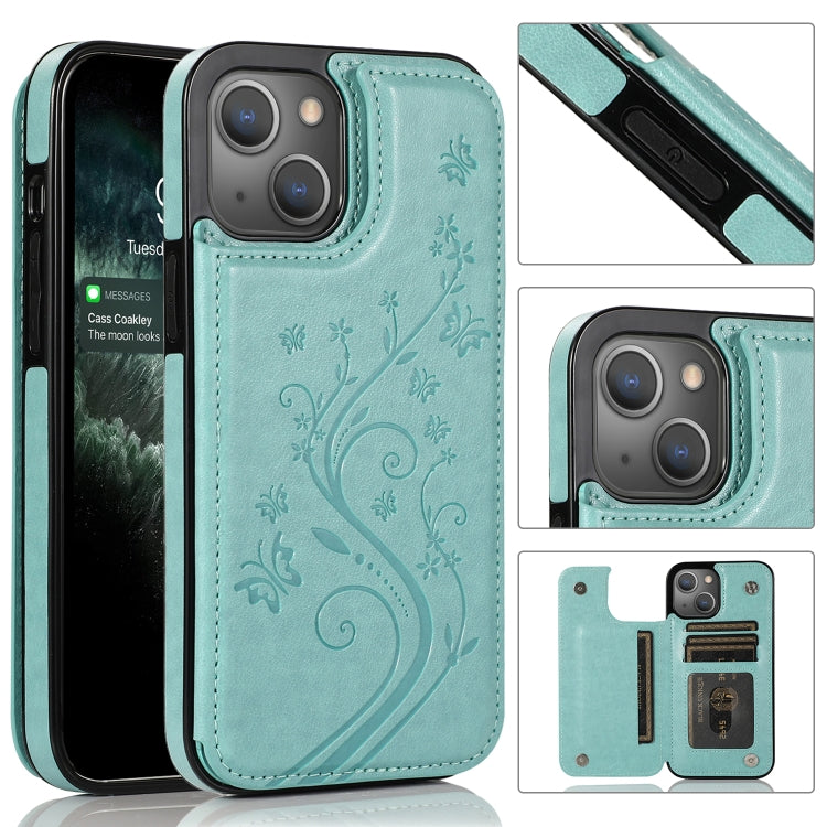 Butterflies Flowers Double Buckle PU + TPU Protective Case with Holder & Card Slots & Photo Frame, For iPhone 13 mini, For iPhone 13, For iPhone 13 Pro, For iPhone 13 Pro Max