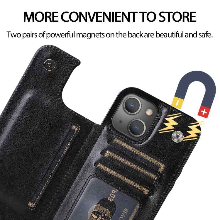 Double Buckle Shockproof PU Protective Case with Card Slots & Holder, For iPhone 13, For  iPhone 13 Mini, For iPhone 13 Pro, For iPhone 13 Pro Max