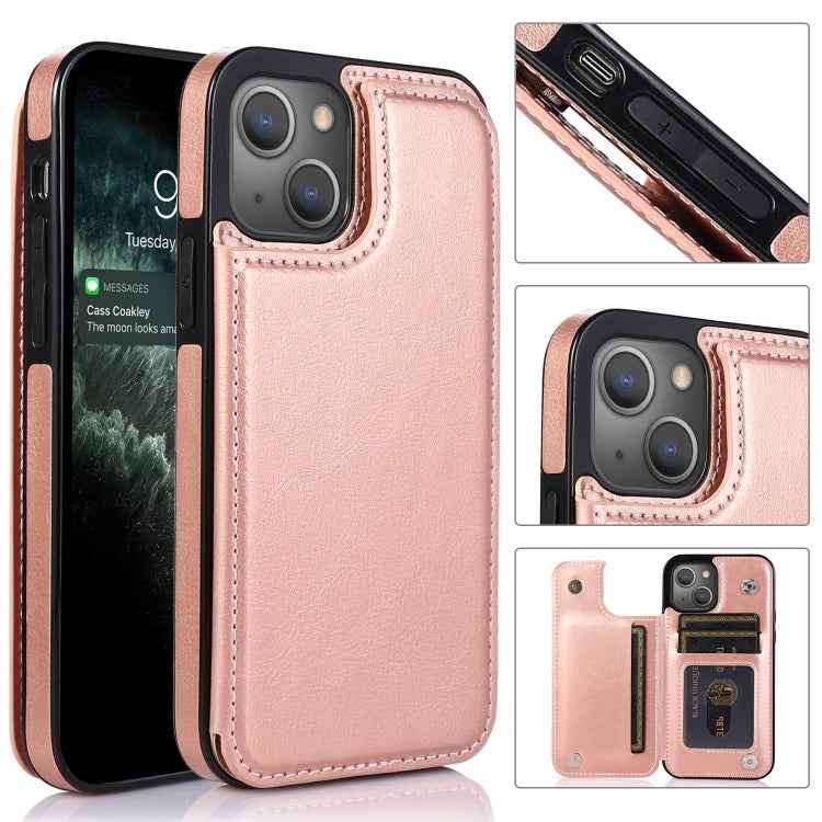 Double Buckle Shockproof PU Protective Case with Card Slots & Holder, For iPhone 13, For  iPhone 13 Mini, For iPhone 13 Pro, For iPhone 13 Pro Max