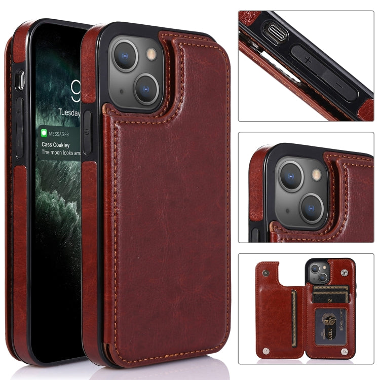Double Buckle Shockproof PU Protective Case with Card Slots & Holder, For iPhone 13, For  iPhone 13 Mini, For iPhone 13 Pro, For iPhone 13 Pro Max