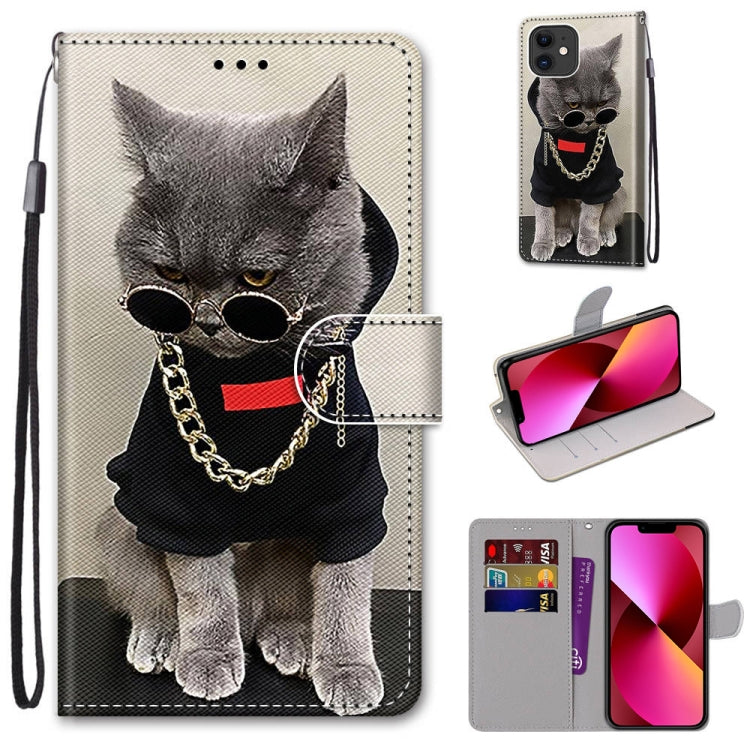 Coloured Drawing Cross Texture Horizontal Flip PU Leather Case with Holder & Card Slots & Wallet & Lanyard, For iPhone 13 mini, For iPhone 13