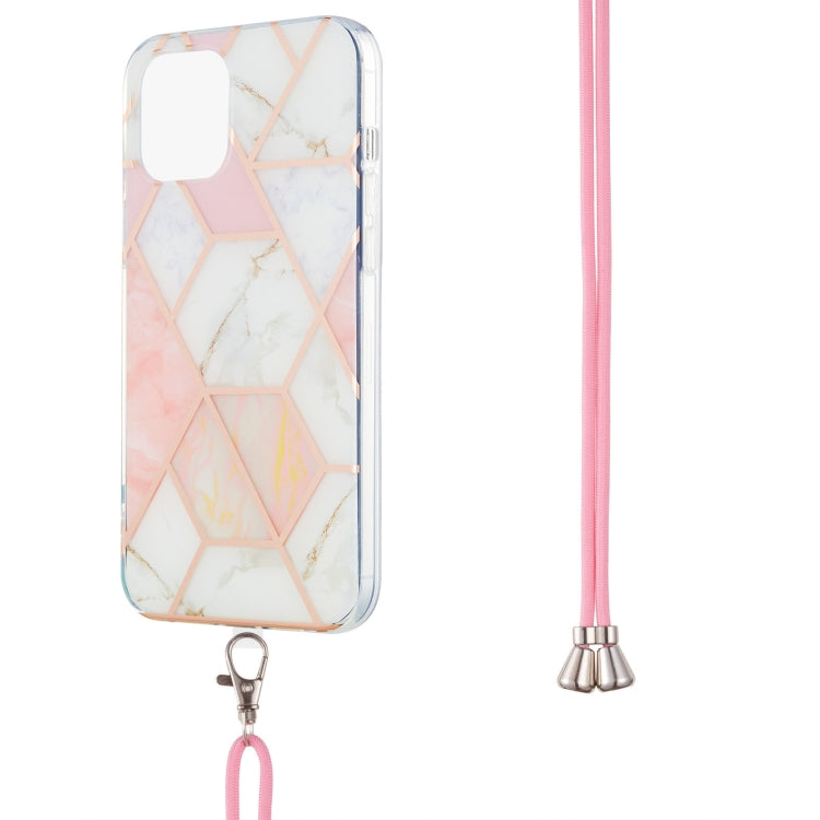 Electroplating Splicing Marble Pattern Dual-side IMD TPU Shockproof Case with Neck Lanyard, For iPhone 13 mini, For iPhone 13, For iPhone 13 Pro, For iPhone 13 Pro Max