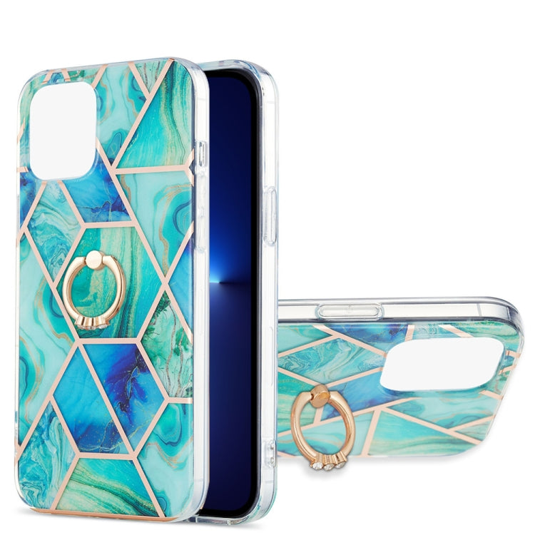 Electroplating Splicing Marble Pattern Dual-side IMD TPU Shockproof Case with Ring Holder, For iPhone 13 mini, For iPhone 13, For iPhone 13 Pro, For iPhone 13 Pro Max
