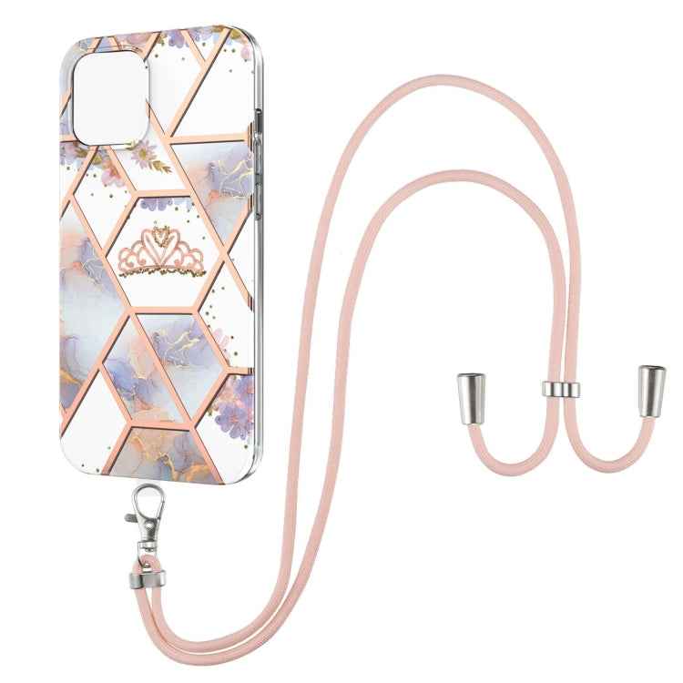 Electroplating Splicing Marble Flower Pattern TPU Shockproof Case with Lanyard, For iPhone 13 mini, For iPhone 13, For iPhone 13 Pro, For iPhone 13 Pro Max, For iPhone 12 mini, For iPhone 12 / 12 Pro, For iPhone 12 Pro Max, For iPhone 11               ...