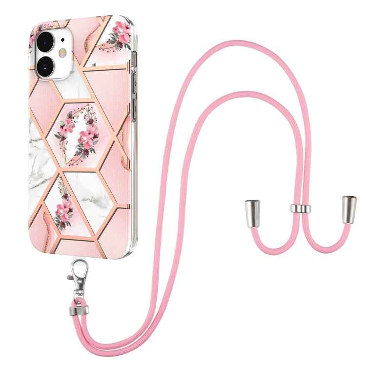 Electroplating Splicing Marble Flower Pattern TPU Shockproof Case with Lanyard, For iPhone 13 mini, For iPhone 13, For iPhone 13 Pro, For iPhone 13 Pro Max, For iPhone 12 mini, For iPhone 12 / 12 Pro, For iPhone 12 Pro Max, For iPhone 11               ...