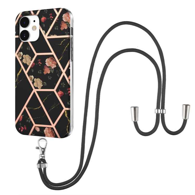 Electroplating Splicing Marble Flower Pattern TPU Shockproof Case with Lanyard, For iPhone 13 mini, For iPhone 13, For iPhone 13 Pro, For iPhone 13 Pro Max, For iPhone 12 mini, For iPhone 12 / 12 Pro, For iPhone 12 Pro Max, For iPhone 11               ...