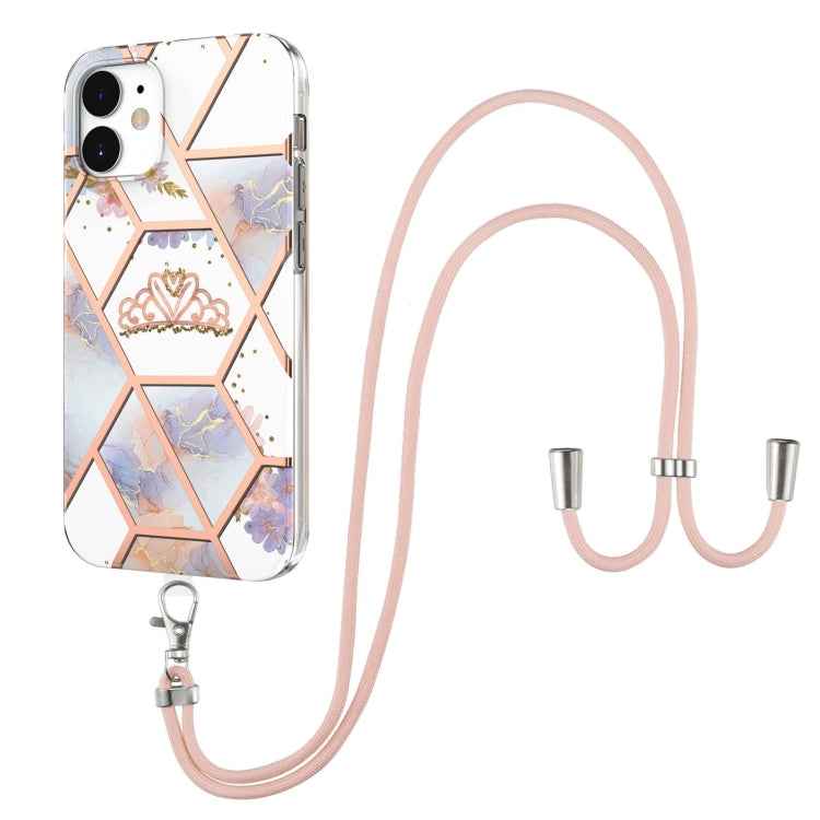 Electroplating Splicing Marble Flower Pattern TPU Shockproof Case with Lanyard, For iPhone 13 mini, For iPhone 13, For iPhone 13 Pro, For iPhone 13 Pro Max, For iPhone 12 mini, For iPhone 12 / 12 Pro, For iPhone 12 Pro Max, For iPhone 11               ...