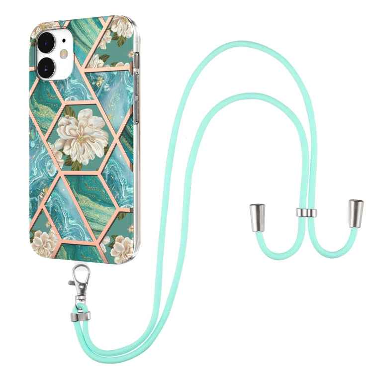 Electroplating Splicing Marble Flower Pattern TPU Shockproof Case with Lanyard, For iPhone 13 mini, For iPhone 13, For iPhone 13 Pro, For iPhone 13 Pro Max, For iPhone 12 mini, For iPhone 12 / 12 Pro, For iPhone 12 Pro Max, For iPhone 11               ...