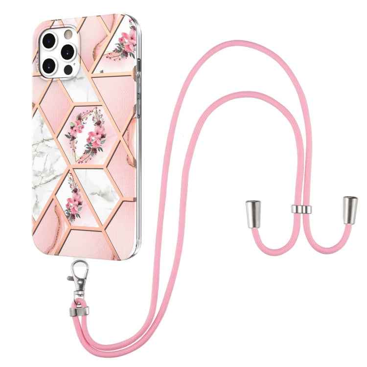 Electroplating Splicing Marble Flower Pattern TPU Shockproof Case with Lanyard, For iPhone 13 mini, For iPhone 13, For iPhone 13 Pro, For iPhone 13 Pro Max, For iPhone 12 mini, For iPhone 12 / 12 Pro, For iPhone 12 Pro Max, For iPhone 11               ...