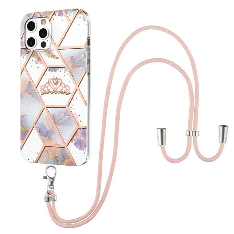 Electroplating Splicing Marble Flower Pattern TPU Shockproof Case with Lanyard, For iPhone 13 mini, For iPhone 13, For iPhone 13 Pro, For iPhone 13 Pro Max, For iPhone 12 mini, For iPhone 12 / 12 Pro, For iPhone 12 Pro Max, For iPhone 11               ...