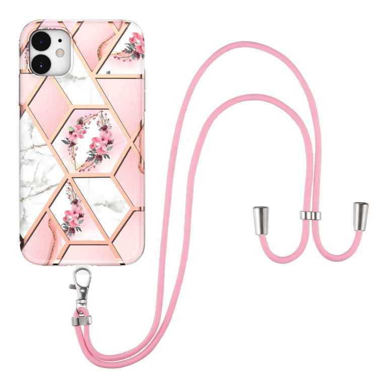 Electroplating Splicing Marble Flower Pattern TPU Shockproof Case with Lanyard, For iPhone 13 mini, For iPhone 13, For iPhone 13 Pro, For iPhone 13 Pro Max, For iPhone 12 mini, For iPhone 12 / 12 Pro, For iPhone 12 Pro Max, For iPhone 11               ...