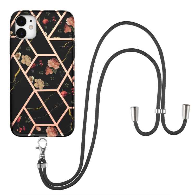 Electroplating Splicing Marble Flower Pattern TPU Shockproof Case with Lanyard, For iPhone 13 mini, For iPhone 13, For iPhone 13 Pro, For iPhone 13 Pro Max, For iPhone 12 mini, For iPhone 12 / 12 Pro, For iPhone 12 Pro Max, For iPhone 11               ...