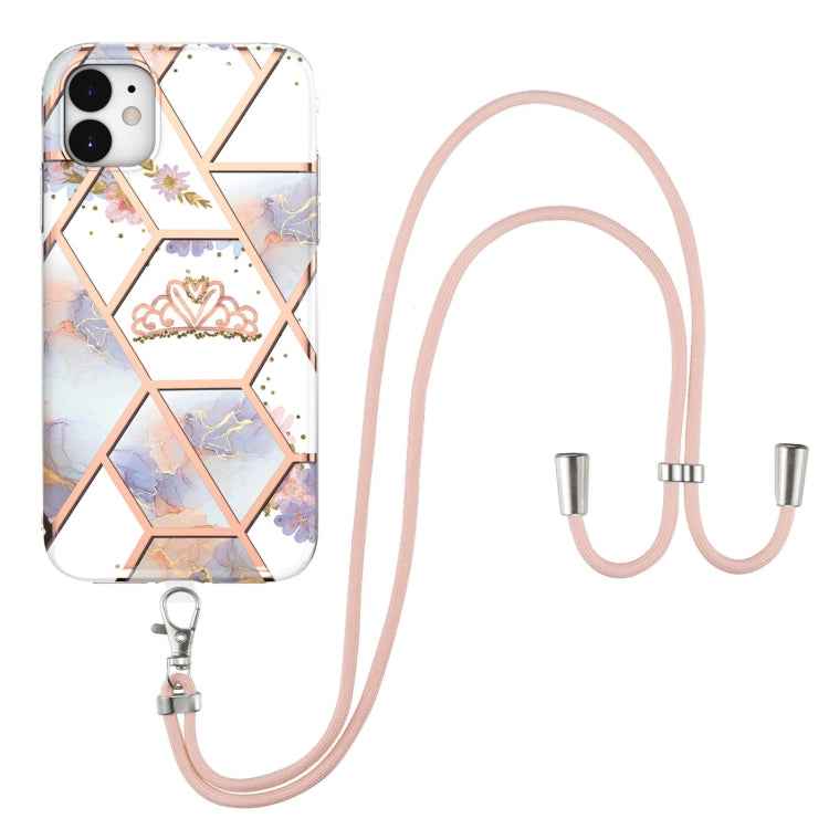 Electroplating Splicing Marble Flower Pattern TPU Shockproof Case with Lanyard, For iPhone 13 mini, For iPhone 13, For iPhone 13 Pro, For iPhone 13 Pro Max, For iPhone 12 mini, For iPhone 12 / 12 Pro, For iPhone 12 Pro Max, For iPhone 11               ...