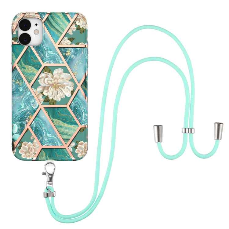 Electroplating Splicing Marble Flower Pattern TPU Shockproof Case with Lanyard, For iPhone 13 mini, For iPhone 13, For iPhone 13 Pro, For iPhone 13 Pro Max, For iPhone 12 mini, For iPhone 12 / 12 Pro, For iPhone 12 Pro Max, For iPhone 11               ...