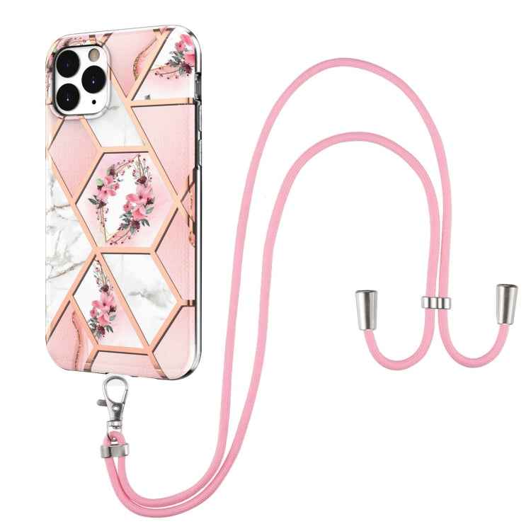 Electroplating Splicing Marble Flower Pattern TPU Shockproof Case with Lanyard, For iPhone 13 mini, For iPhone 13, For iPhone 13 Pro, For iPhone 13 Pro Max, For iPhone 12 mini, For iPhone 12 / 12 Pro, For iPhone 12 Pro Max, For iPhone 11               ...