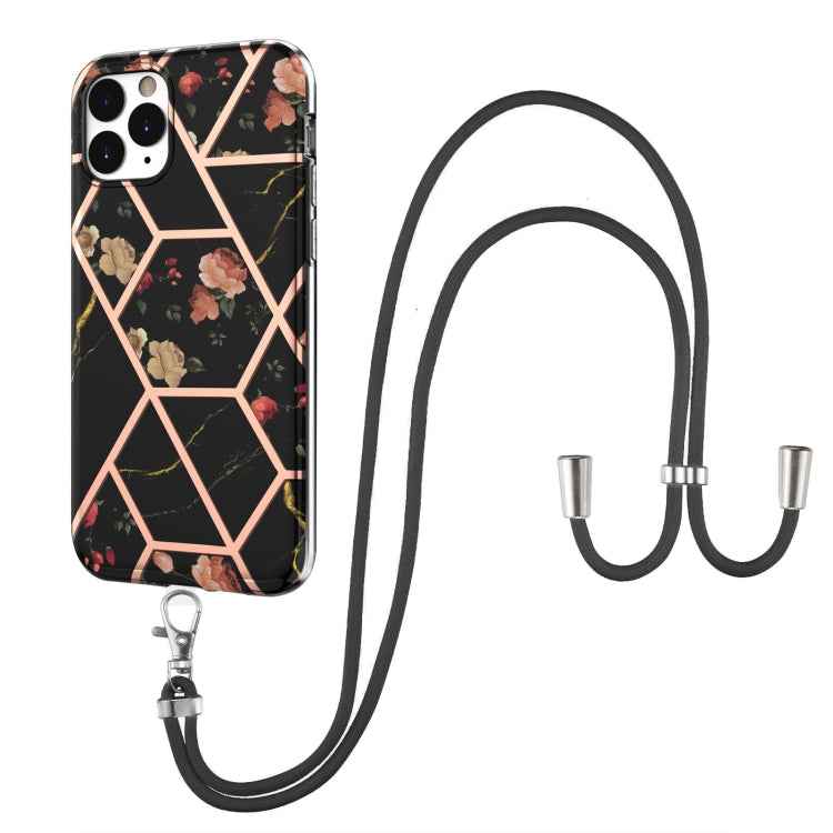 Electroplating Splicing Marble Flower Pattern TPU Shockproof Case with Lanyard, For iPhone 13 mini, For iPhone 13, For iPhone 13 Pro, For iPhone 13 Pro Max, For iPhone 12 mini, For iPhone 12 / 12 Pro, For iPhone 12 Pro Max, For iPhone 11               ...