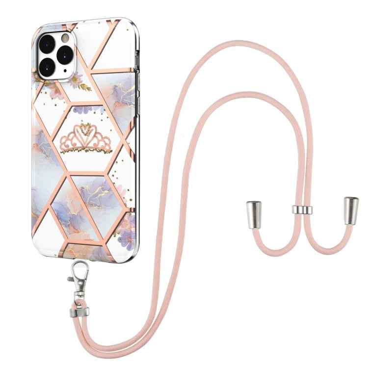 Electroplating Splicing Marble Flower Pattern TPU Shockproof Case with Lanyard, For iPhone 13 mini, For iPhone 13, For iPhone 13 Pro, For iPhone 13 Pro Max, For iPhone 12 mini, For iPhone 12 / 12 Pro, For iPhone 12 Pro Max, For iPhone 11               ...