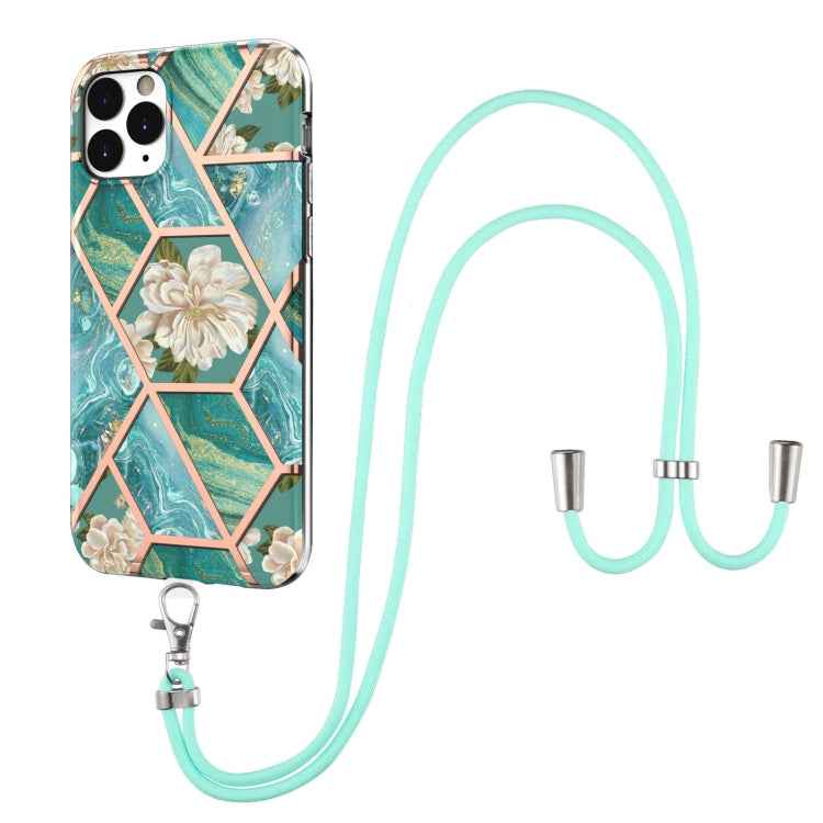 Electroplating Splicing Marble Flower Pattern TPU Shockproof Case with Lanyard, For iPhone 13 mini, For iPhone 13, For iPhone 13 Pro, For iPhone 13 Pro Max, For iPhone 12 mini, For iPhone 12 / 12 Pro, For iPhone 12 Pro Max, For iPhone 11               ...