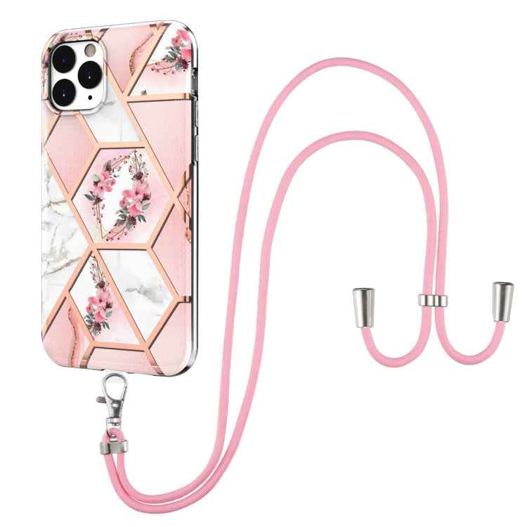 Electroplating Splicing Marble Flower Pattern TPU Shockproof Case with Lanyard, For iPhone 13 mini, For iPhone 13, For iPhone 13 Pro, For iPhone 13 Pro Max, For iPhone 12 mini, For iPhone 12 / 12 Pro, For iPhone 12 Pro Max, For iPhone 11               ...