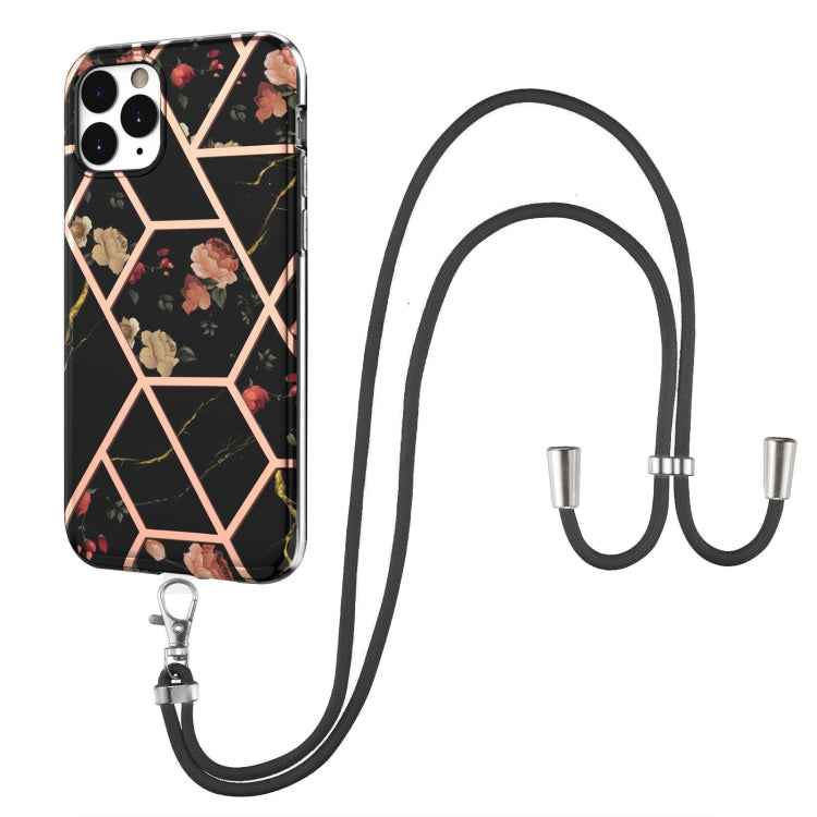 Electroplating Splicing Marble Flower Pattern TPU Shockproof Case with Lanyard, For iPhone 13 mini, For iPhone 13, For iPhone 13 Pro, For iPhone 13 Pro Max, For iPhone 12 mini, For iPhone 12 / 12 Pro, For iPhone 12 Pro Max, For iPhone 11               ...