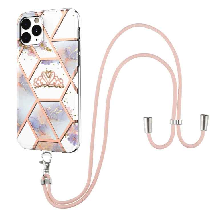 Electroplating Splicing Marble Flower Pattern TPU Shockproof Case with Lanyard, For iPhone 13 mini, For iPhone 13, For iPhone 13 Pro, For iPhone 13 Pro Max, For iPhone 12 mini, For iPhone 12 / 12 Pro, For iPhone 12 Pro Max, For iPhone 11               ...