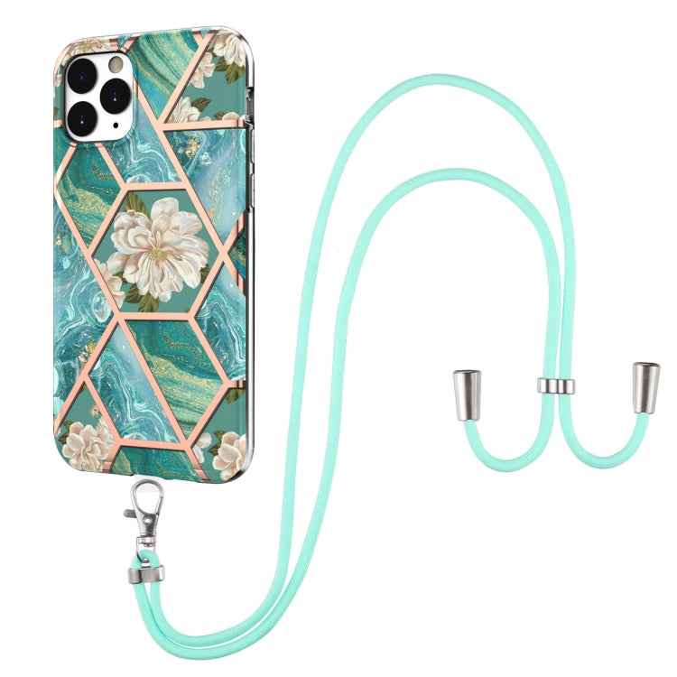 Electroplating Splicing Marble Flower Pattern TPU Shockproof Case with Lanyard, For iPhone 13 mini, For iPhone 13, For iPhone 13 Pro, For iPhone 13 Pro Max, For iPhone 12 mini, For iPhone 12 / 12 Pro, For iPhone 12 Pro Max, For iPhone 11               ...