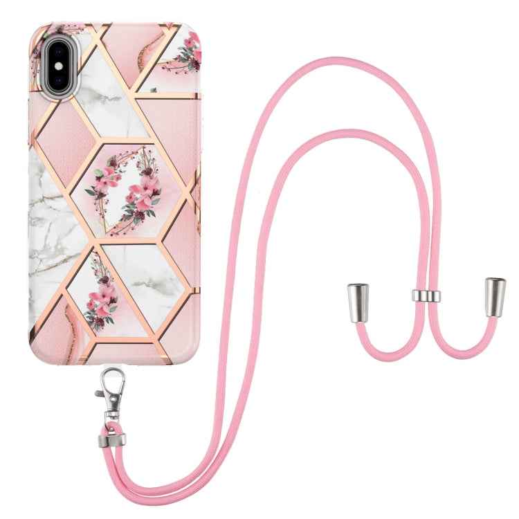Electroplating Splicing Marble Flower Pattern TPU Shockproof Case with Lanyard, For iPhone 13 mini, For iPhone 13, For iPhone 13 Pro, For iPhone 13 Pro Max, For iPhone 12 mini, For iPhone 12 / 12 Pro, For iPhone 12 Pro Max, For iPhone 11               ...