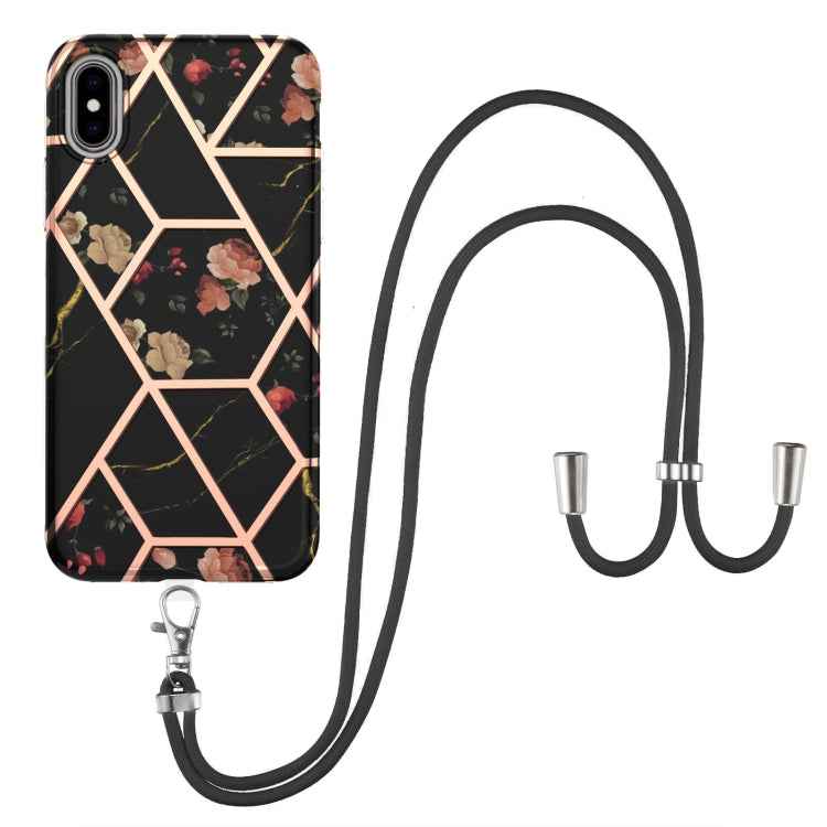 Electroplating Splicing Marble Flower Pattern TPU Shockproof Case with Lanyard, For iPhone 13 mini, For iPhone 13, For iPhone 13 Pro, For iPhone 13 Pro Max, For iPhone 12 mini, For iPhone 12 / 12 Pro, For iPhone 12 Pro Max, For iPhone 11               ...