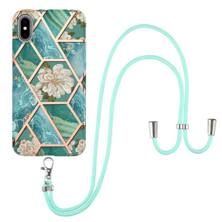 Electroplating Splicing Marble Flower Pattern TPU Shockproof Case with Lanyard, For iPhone 13 mini, For iPhone 13, For iPhone 13 Pro, For iPhone 13 Pro Max, For iPhone 12 mini, For iPhone 12 / 12 Pro, For iPhone 12 Pro Max, For iPhone 11               ...