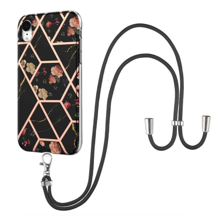 Electroplating Splicing Marble Flower Pattern TPU Shockproof Case with Lanyard, For iPhone 13 mini, For iPhone 13, For iPhone 13 Pro, For iPhone 13 Pro Max, For iPhone 12 mini, For iPhone 12 / 12 Pro, For iPhone 12 Pro Max, For iPhone 11               ...