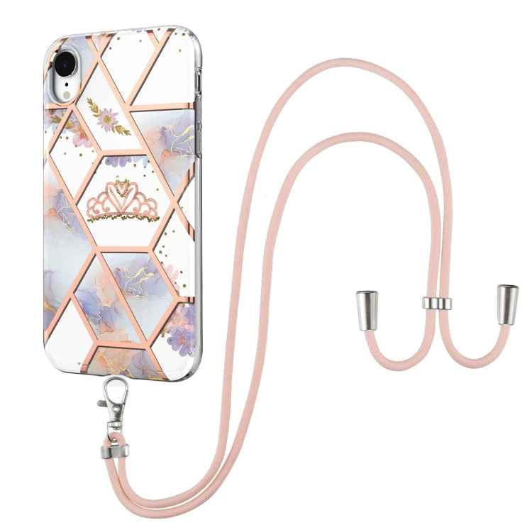 Electroplating Splicing Marble Flower Pattern TPU Shockproof Case with Lanyard, For iPhone 13 mini, For iPhone 13, For iPhone 13 Pro, For iPhone 13 Pro Max, For iPhone 12 mini, For iPhone 12 / 12 Pro, For iPhone 12 Pro Max, For iPhone 11               ...
