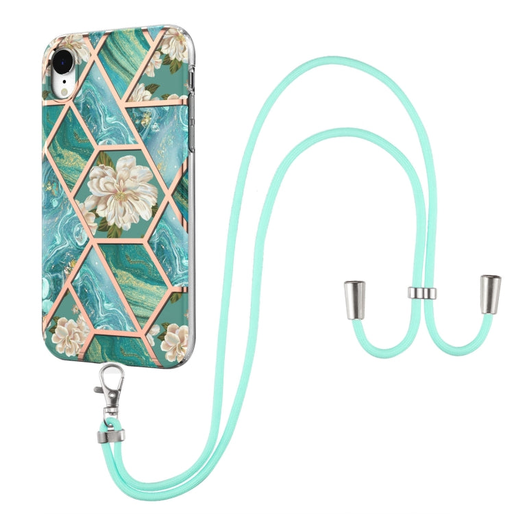 Electroplating Splicing Marble Flower Pattern TPU Shockproof Case with Lanyard, For iPhone 13 mini, For iPhone 13, For iPhone 13 Pro, For iPhone 13 Pro Max, For iPhone 12 mini, For iPhone 12 / 12 Pro, For iPhone 12 Pro Max, For iPhone 11               ...
