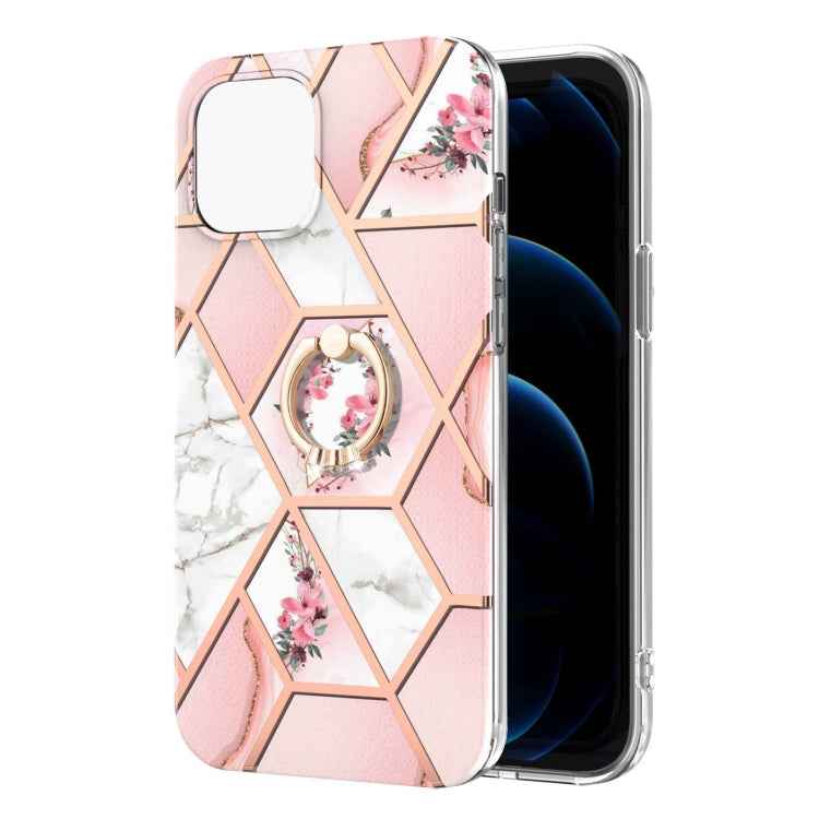 Electroplating Splicing Marble Flower Pattern TPU Shockproof Case with Rhinestone Ring Holder, For iPhone 13 mini, For iPhone 13, For iPhone 13 Pro, For iPhone 13 Pro Max, For iPhone 12 mini, For iPhone 12 / 12 Pro, For iPhone 12 Pro Max, For iPhone 11...