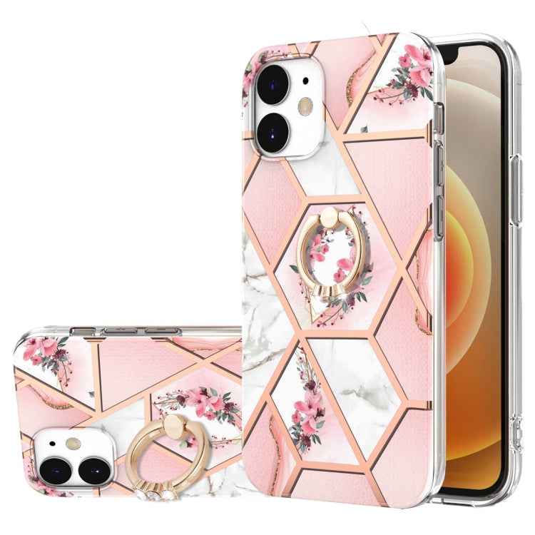 Electroplating Splicing Marble Flower Pattern TPU Shockproof Case with Rhinestone Ring Holder, For iPhone 13 mini, For iPhone 13, For iPhone 13 Pro, For iPhone 13 Pro Max, For iPhone 12 mini, For iPhone 12 / 12 Pro, For iPhone 12 Pro Max, For iPhone 11...