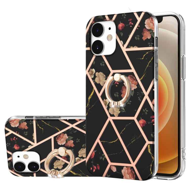 Electroplating Splicing Marble Flower Pattern TPU Shockproof Case with Rhinestone Ring Holder, For iPhone 13 mini, For iPhone 13, For iPhone 13 Pro, For iPhone 13 Pro Max, For iPhone 12 mini, For iPhone 12 / 12 Pro, For iPhone 12 Pro Max, For iPhone 11...