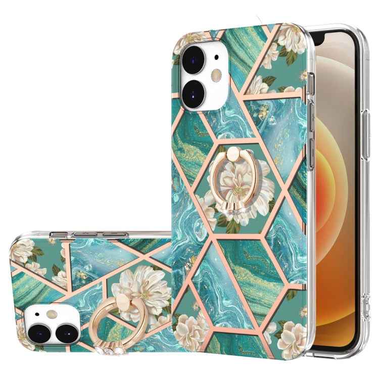 Electroplating Splicing Marble Flower Pattern TPU Shockproof Case with Rhinestone Ring Holder, For iPhone 13 mini, For iPhone 13, For iPhone 13 Pro, For iPhone 13 Pro Max, For iPhone 12 mini, For iPhone 12 / 12 Pro, For iPhone 12 Pro Max, For iPhone 11...