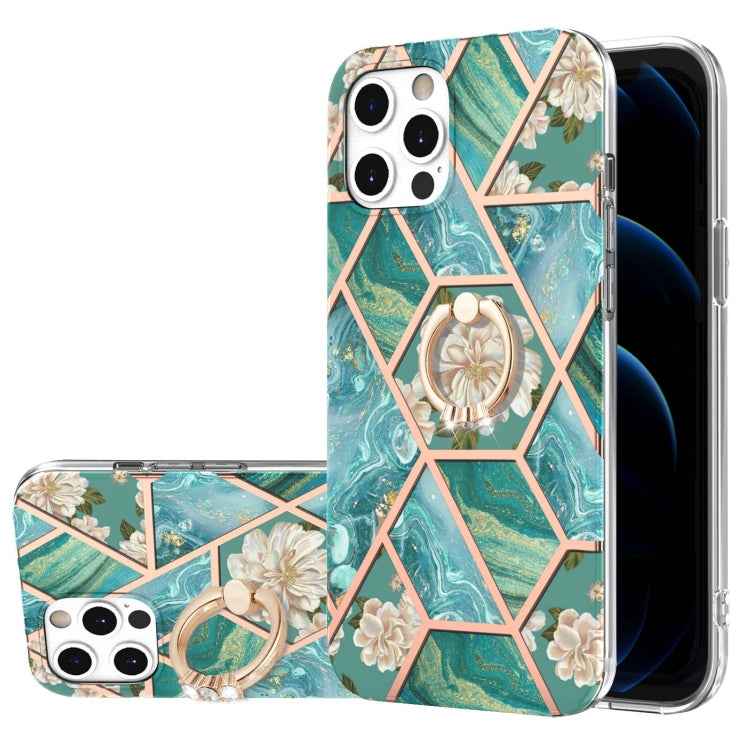 Electroplating Splicing Marble Flower Pattern TPU Shockproof Case with Rhinestone Ring Holder, For iPhone 13 mini, For iPhone 13, For iPhone 13 Pro, For iPhone 13 Pro Max, For iPhone 12 mini, For iPhone 12 / 12 Pro, For iPhone 12 Pro Max, For iPhone 11...