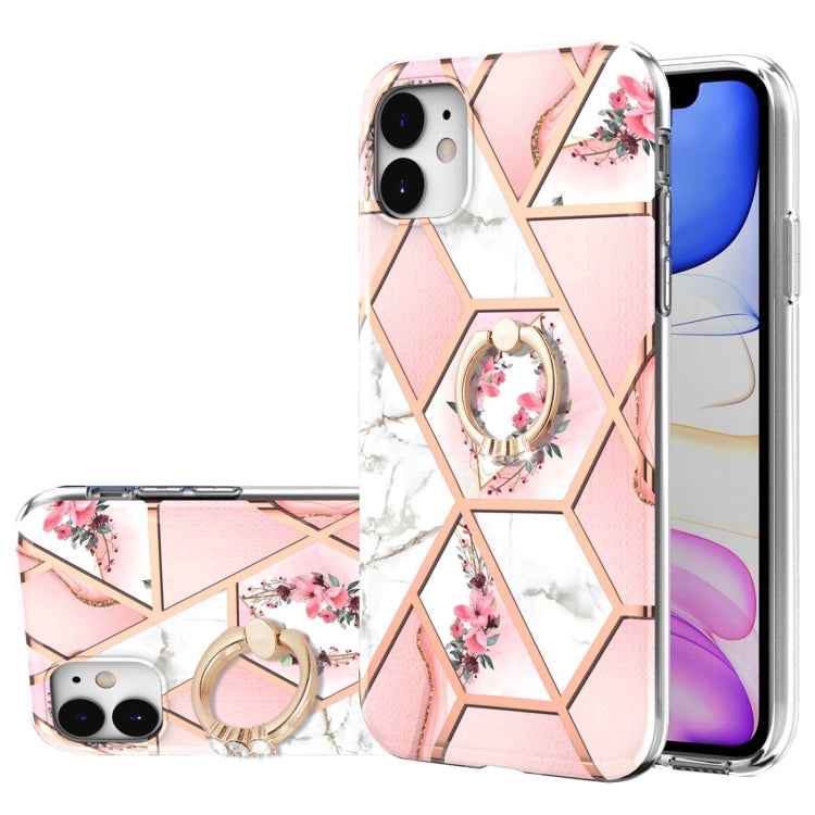 Electroplating Splicing Marble Flower Pattern TPU Shockproof Case with Rhinestone Ring Holder, For iPhone 13 mini, For iPhone 13, For iPhone 13 Pro, For iPhone 13 Pro Max, For iPhone 12 mini, For iPhone 12 / 12 Pro, For iPhone 12 Pro Max, For iPhone 11...