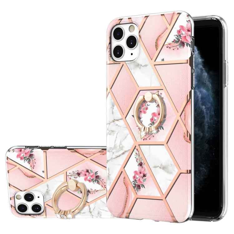 Electroplating Splicing Marble Flower Pattern TPU Shockproof Case with Rhinestone Ring Holder, For iPhone 13 mini, For iPhone 13, For iPhone 13 Pro, For iPhone 13 Pro Max, For iPhone 12 mini, For iPhone 12 / 12 Pro, For iPhone 12 Pro Max, For iPhone 11...