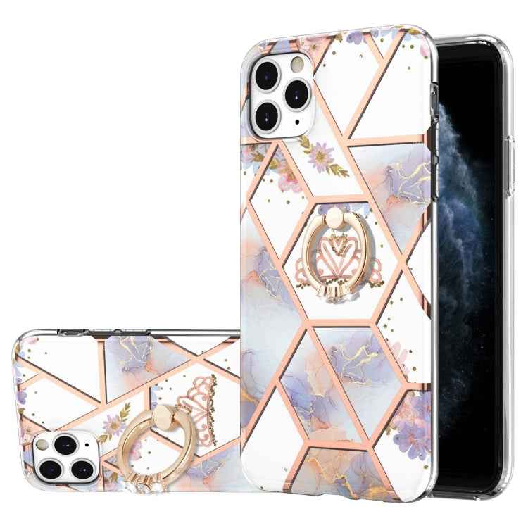 Electroplating Splicing Marble Flower Pattern TPU Shockproof Case with Rhinestone Ring Holder, For iPhone 13 mini, For iPhone 13, For iPhone 13 Pro, For iPhone 13 Pro Max, For iPhone 12 mini, For iPhone 12 / 12 Pro, For iPhone 12 Pro Max, For iPhone 11...