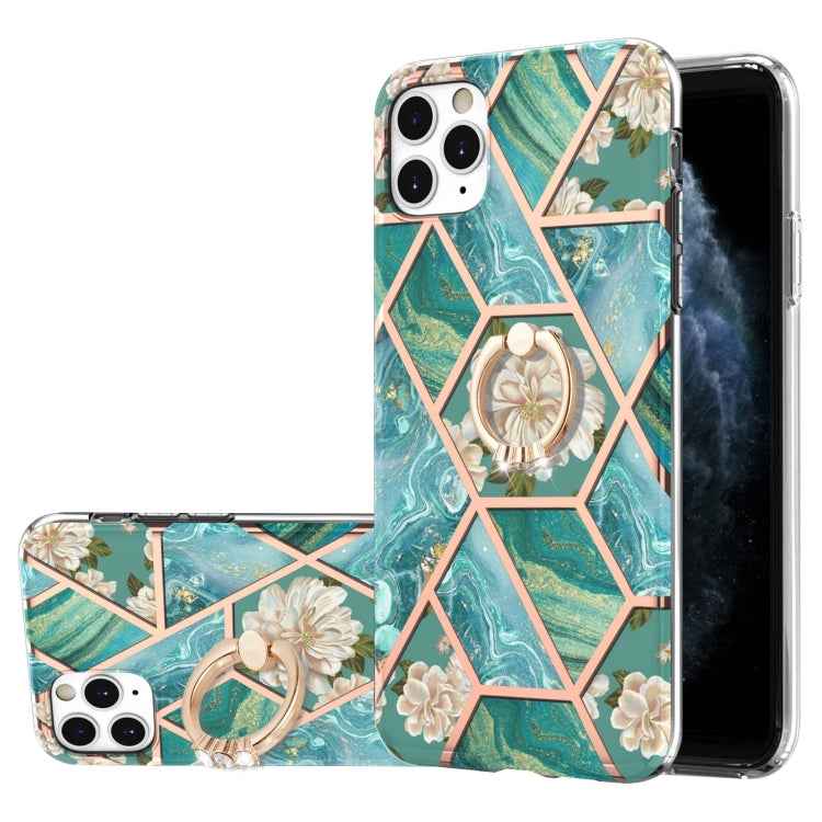 Electroplating Splicing Marble Flower Pattern TPU Shockproof Case with Rhinestone Ring Holder, For iPhone 13 mini, For iPhone 13, For iPhone 13 Pro, For iPhone 13 Pro Max, For iPhone 12 mini, For iPhone 12 / 12 Pro, For iPhone 12 Pro Max, For iPhone 11...