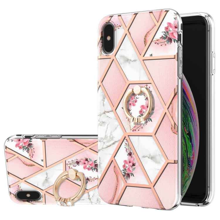 Electroplating Splicing Marble Flower Pattern TPU Shockproof Case with Rhinestone Ring Holder, For iPhone 13 mini, For iPhone 13, For iPhone 13 Pro, For iPhone 13 Pro Max, For iPhone 12 mini, For iPhone 12 / 12 Pro, For iPhone 12 Pro Max, For iPhone 11...