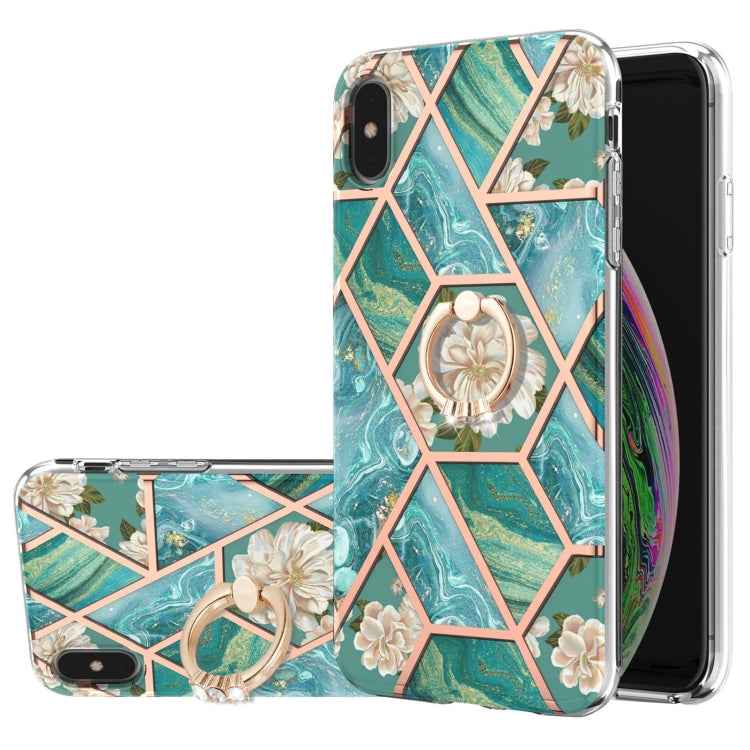 Electroplating Splicing Marble Flower Pattern TPU Shockproof Case with Rhinestone Ring Holder, For iPhone 13 mini, For iPhone 13, For iPhone 13 Pro, For iPhone 13 Pro Max, For iPhone 12 mini, For iPhone 12 / 12 Pro, For iPhone 12 Pro Max, For iPhone 11...