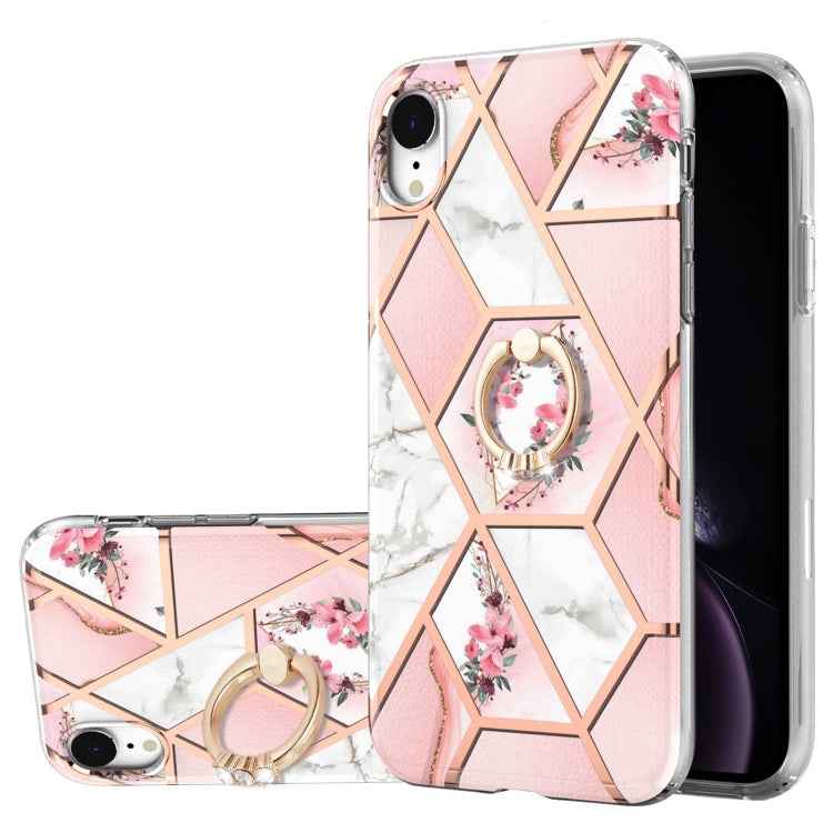 Electroplating Splicing Marble Flower Pattern TPU Shockproof Case with Rhinestone Ring Holder, For iPhone 13 mini, For iPhone 13, For iPhone 13 Pro, For iPhone 13 Pro Max, For iPhone 12 mini, For iPhone 12 / 12 Pro, For iPhone 12 Pro Max, For iPhone 11...