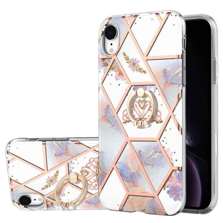 Electroplating Splicing Marble Flower Pattern TPU Shockproof Case with Rhinestone Ring Holder, For iPhone 13 mini, For iPhone 13, For iPhone 13 Pro, For iPhone 13 Pro Max, For iPhone 12 mini, For iPhone 12 / 12 Pro, For iPhone 12 Pro Max, For iPhone 11...