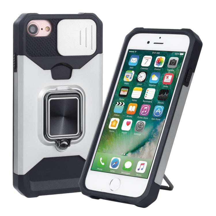 Sliding Camera Cover Design PC + TPU Shockproof Case with Ring Holder & Card Slot, For iPhone SE 2022 / SE 2020 / 8 / 7 / 6s / 6, For iPhone 8 Plus / 7 Plus / 6s Plus / 6 Plus