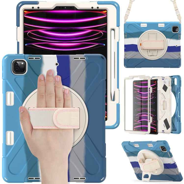 Rotatable Holder Silicone Hybrid PC Tablet Case with Shoulder Strap, For iPad Pro 12.9 2022 / 2021