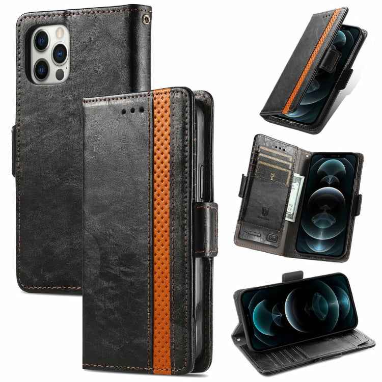 CaseNeo Business Splicing Dual Magnetic Buckle Horizontal Flip PU Leather Case with Holder & Card Slots & Wallet, For iPhone 13 Pro
